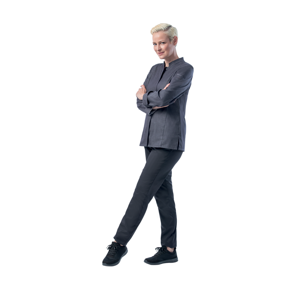 LEIBER Kochhemd Damen 08/1388 – jeansgrau (Am Modell)