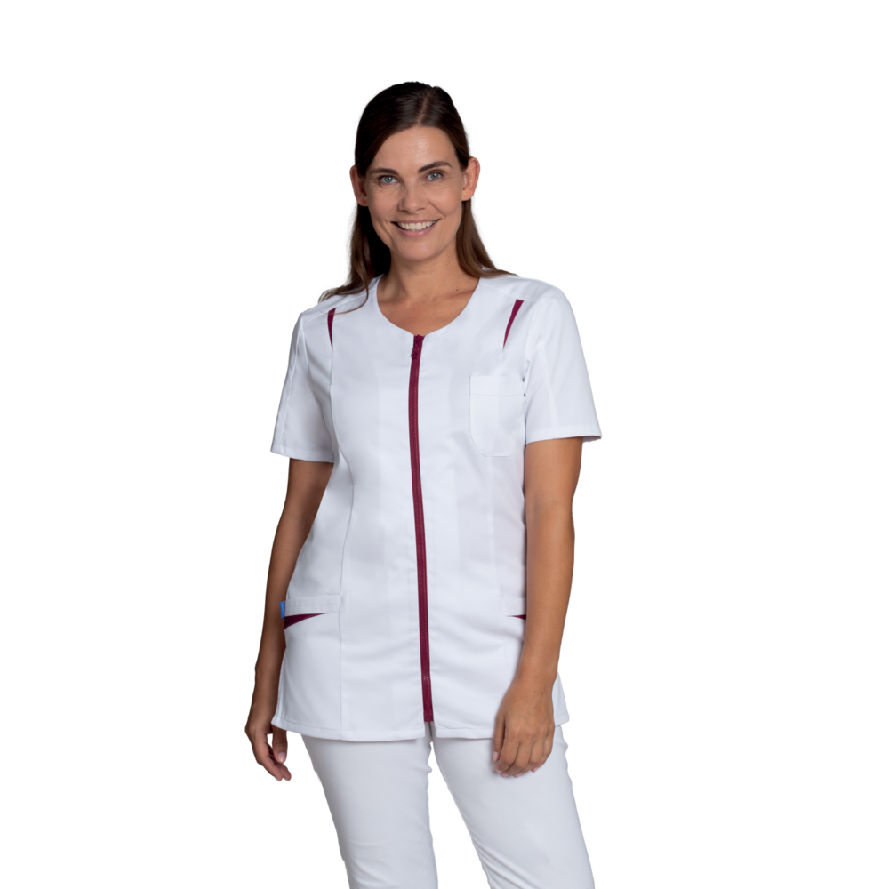 LEIBER Kasack Damen 08/2533 – weiß/beere (Am Modell)