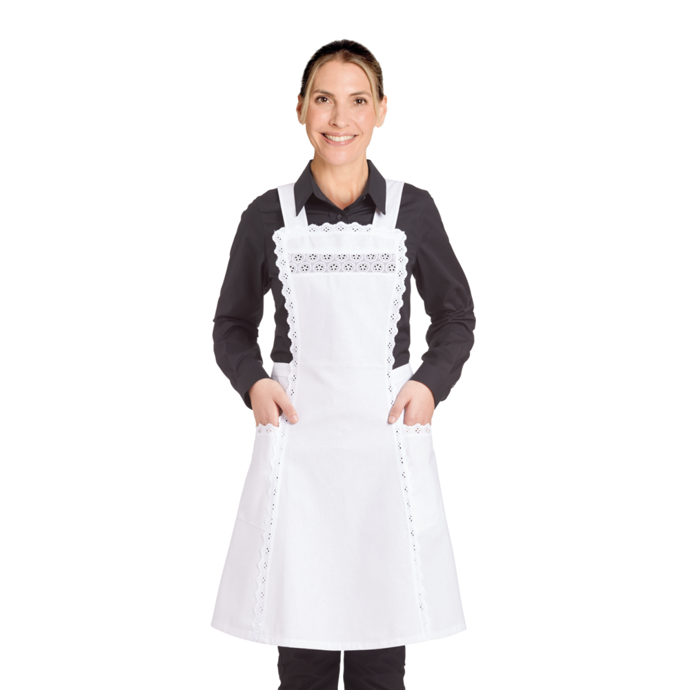 LEIBER Cocktailschürze Damen 02/86 – weiß (Am Modell)