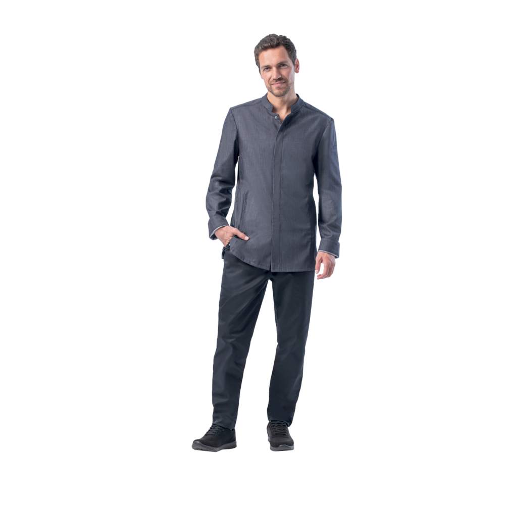 LEIBER Kochhemd Herren 12/1386 – jeansgrau (Am Modell)