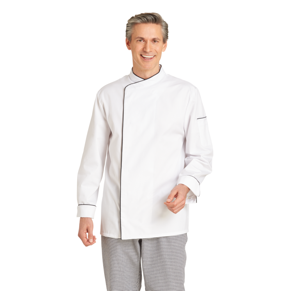 LEIBER Kochjacke Herren 12/2598 – weiß/schwarz (Am Modell)