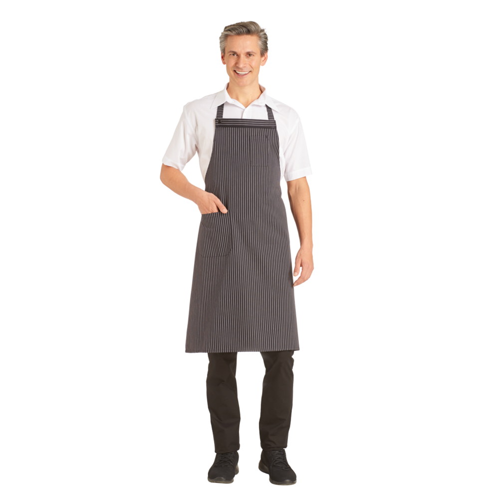 LEIBER Latzschürze 11/502 – schwarz/weiß (Am Modell)