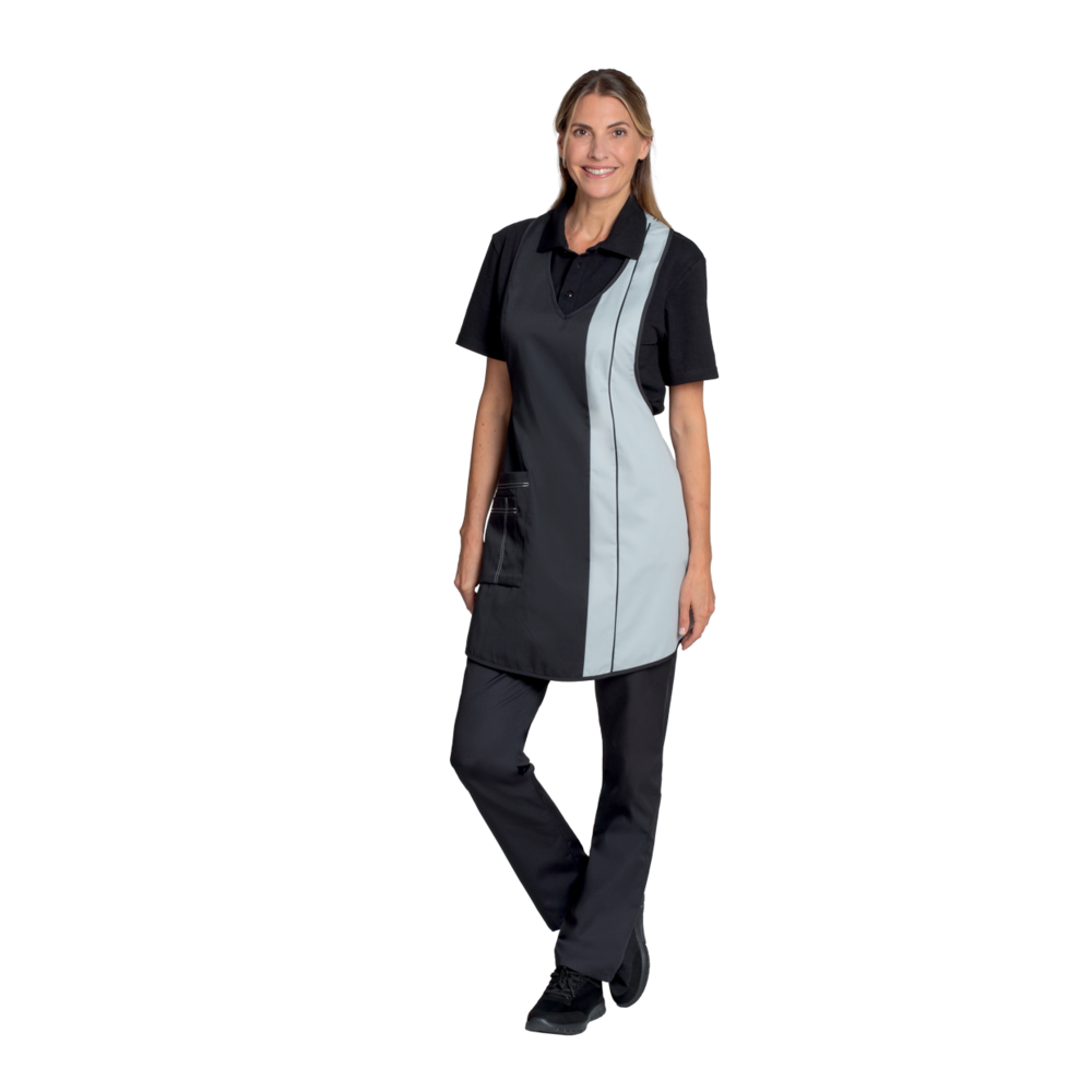 LEIBER Latzschürze Damen 11/2540 – schwarz/silbergrau (Am Modell)