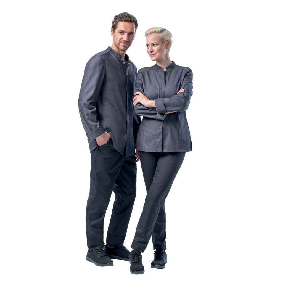 LEIBER Kochhemd Herren 12/1385 – jeansgrau (Am Modell)