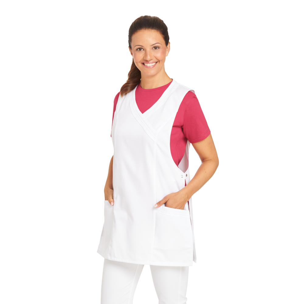 LEIBER Überwurfschürze Damen 08/1227 – weiß (Am Modell)